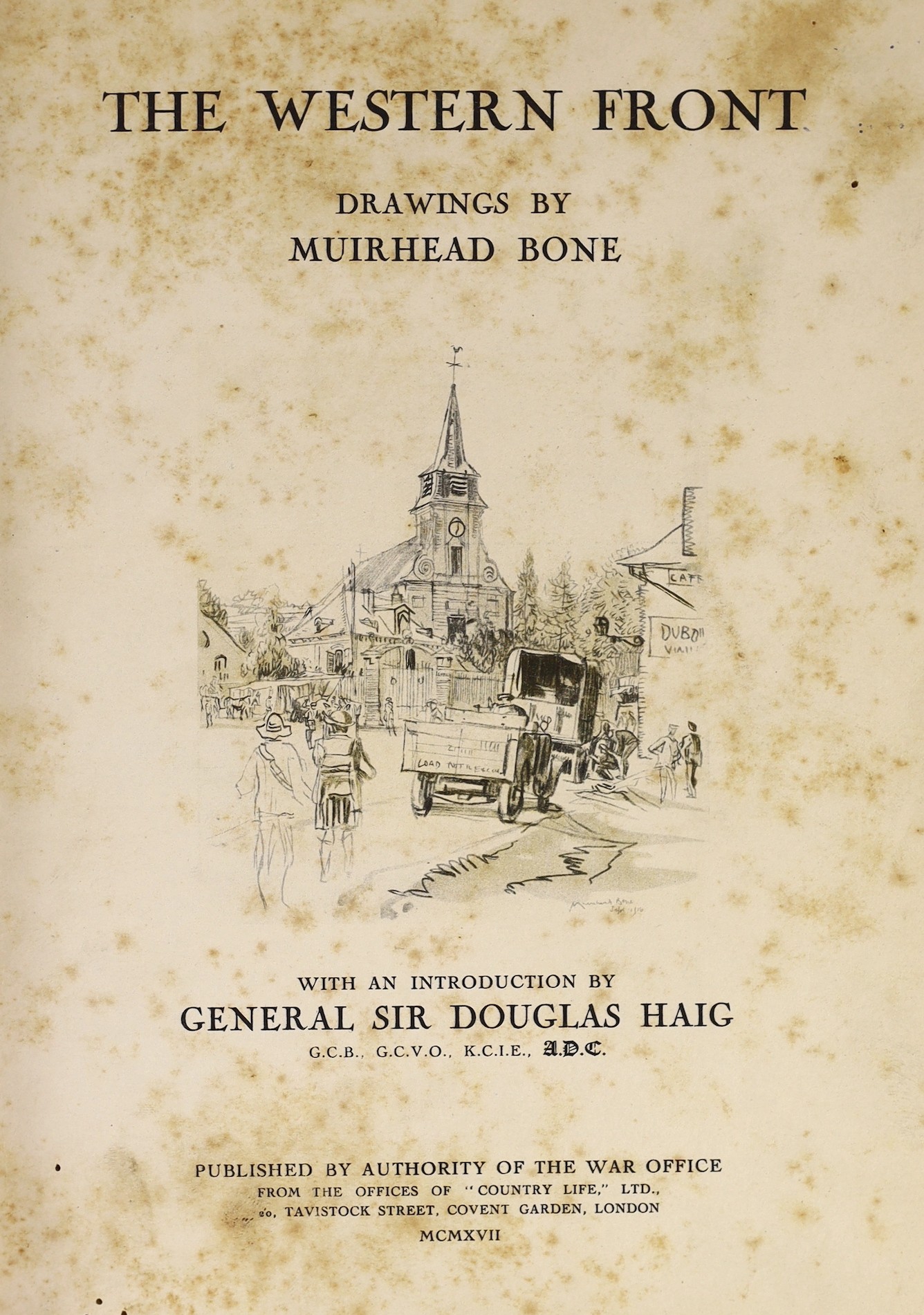 Bone, Muirhead (illustrator) - The Western Front. illus. throughout with many plates (some coloured) & text illus.; contemp. half morocco & cloth, folio 1917